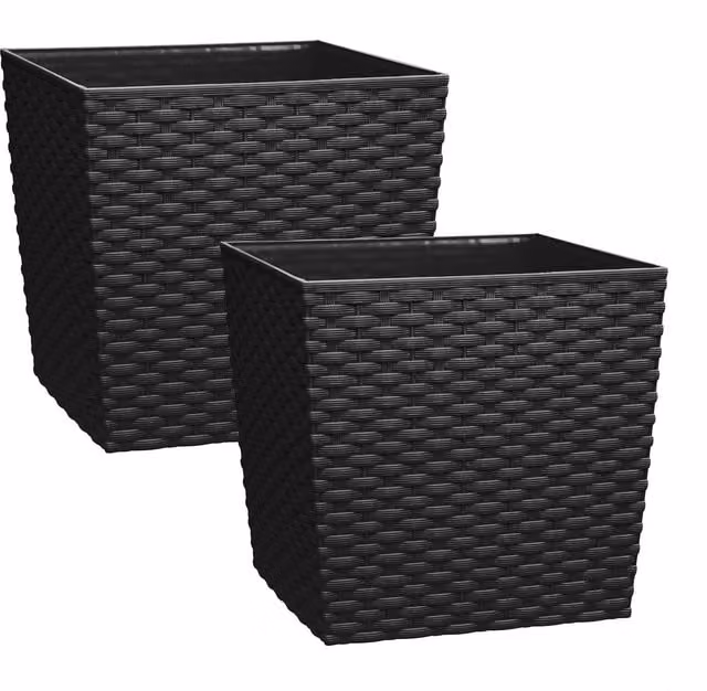 Simpa Cubie Rattan Plastic Planter Set of 2, Black, 7 Litre