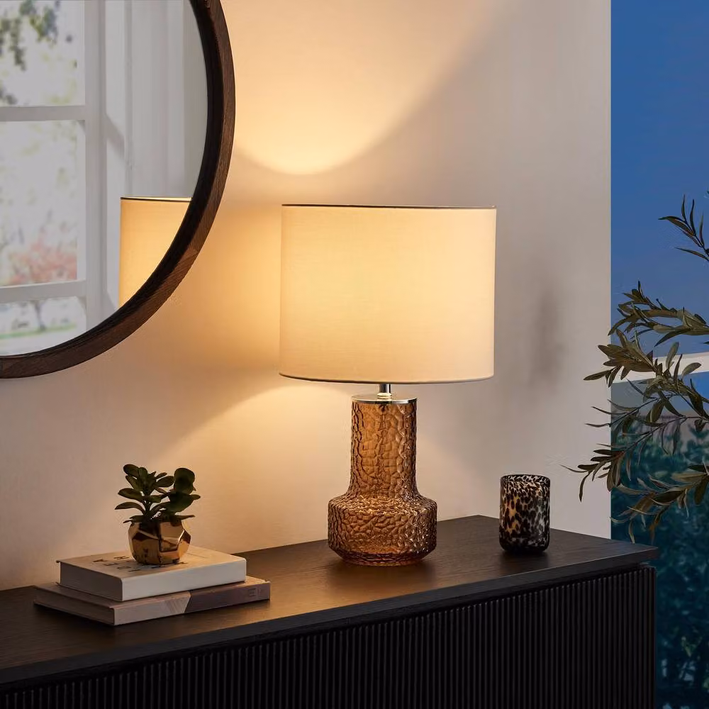 FurnitureboxUK Amber Orange Glass Table Lamp with White Fabric Shade – 2