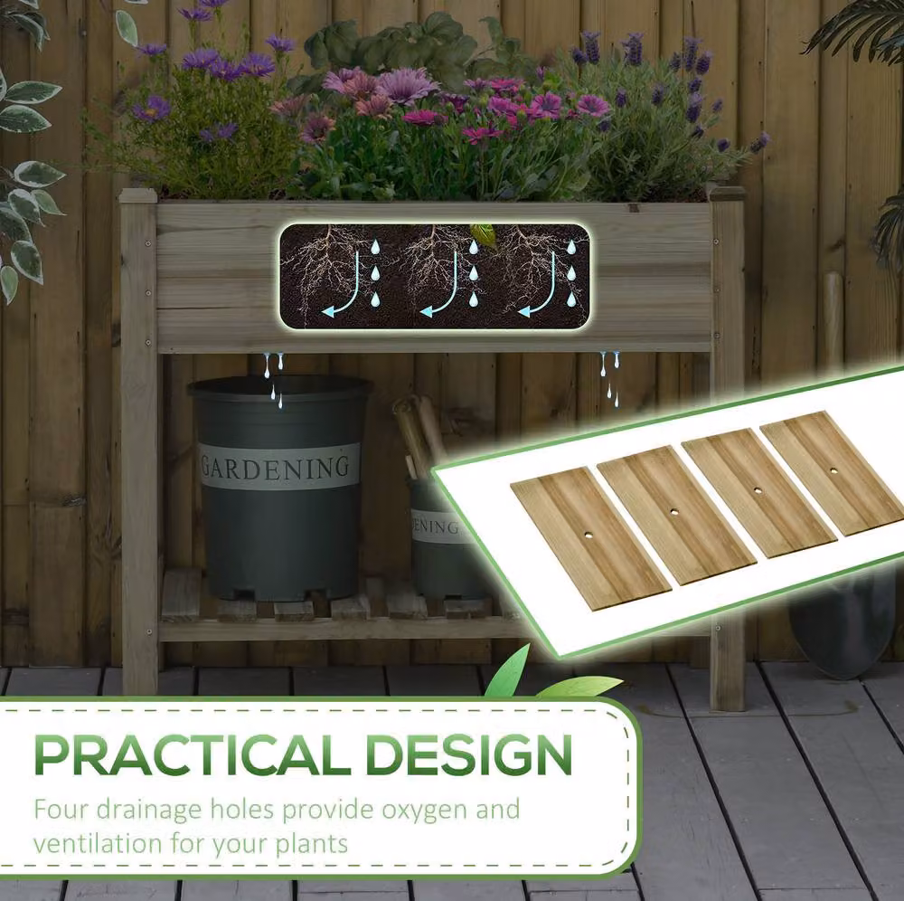 STILVORA Wooden Raised Planter with Storage Shelf in Brown or Sand, W/D/H: 91 x 51 x 76 cm – 6
