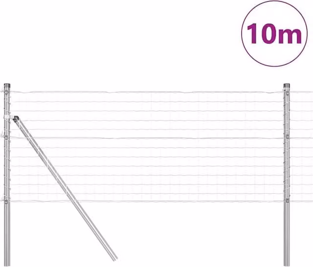 Berkfield Home Modern Euro Fence with 7 Posts, Galvanised Steel, Silver, 0.8 x 10 m – 1