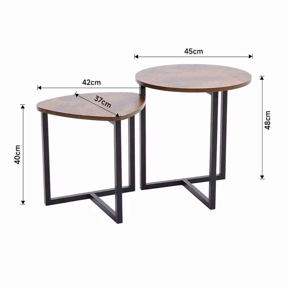 EONLION Set of 2 Industrial Round Nesting Coffee Tables in Brown and Black – 2