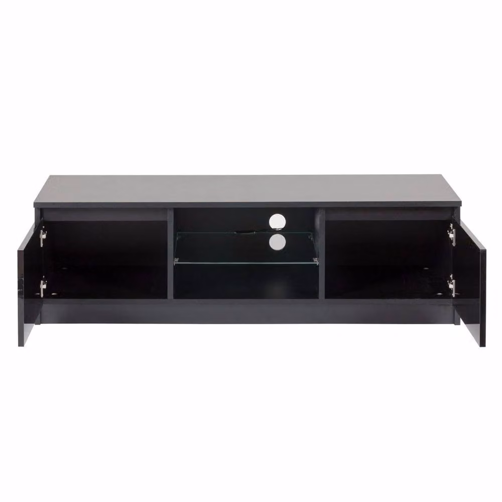 FLAVORA Modern Glossy Black TV Stand Cabinet with Lights – 5