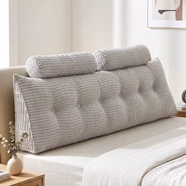 Livingandhome Firm Triangle Wedge Headboard Pillow Backrest Support Cushion in Grey, Width: 180 cm