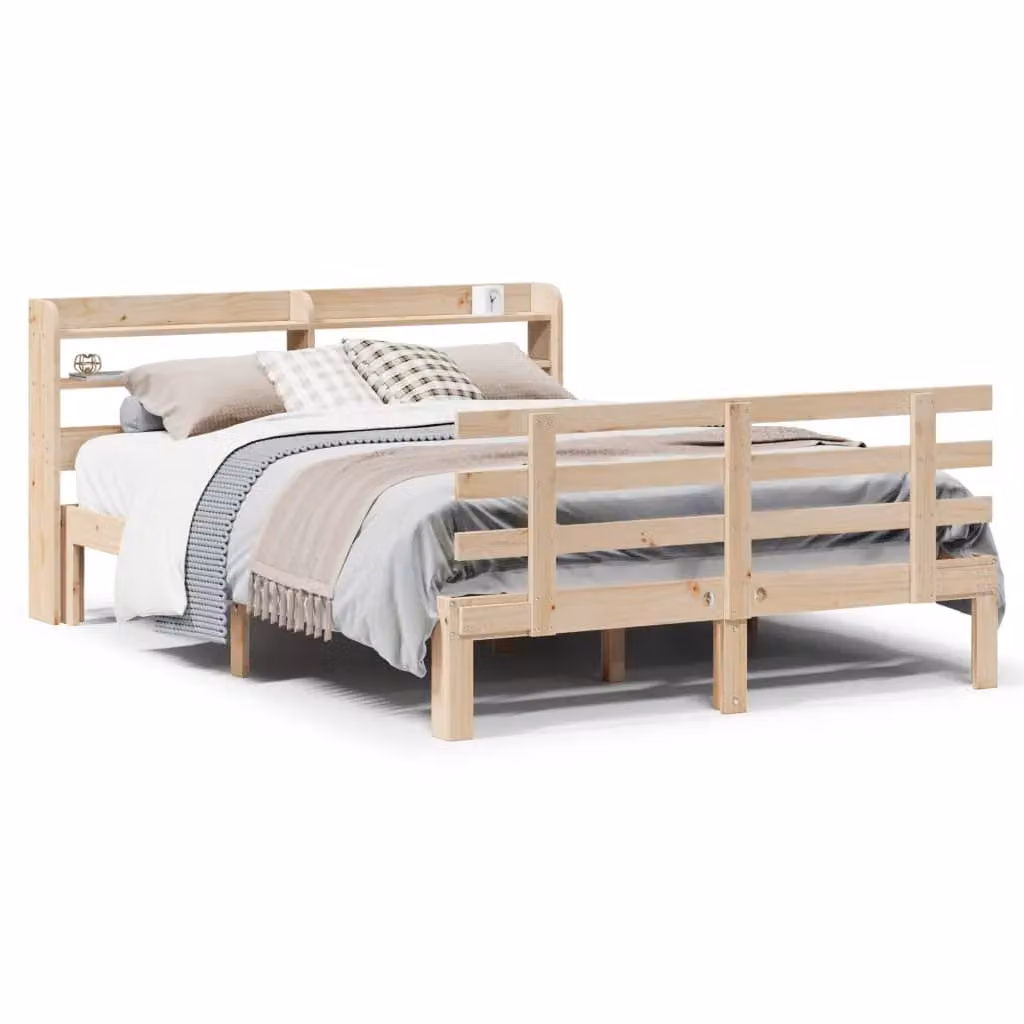 Berkfield Home King Size Bed Frame with Headboard and Side Compartments in Brown Rustic Solid Pine, W/D/H: 150 x 200 cm – 2
