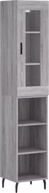 Berkfield Home Grey Sonoma Highboard with Glass Doors, W/D/H: 34.5 x 34.5 x 180 cm