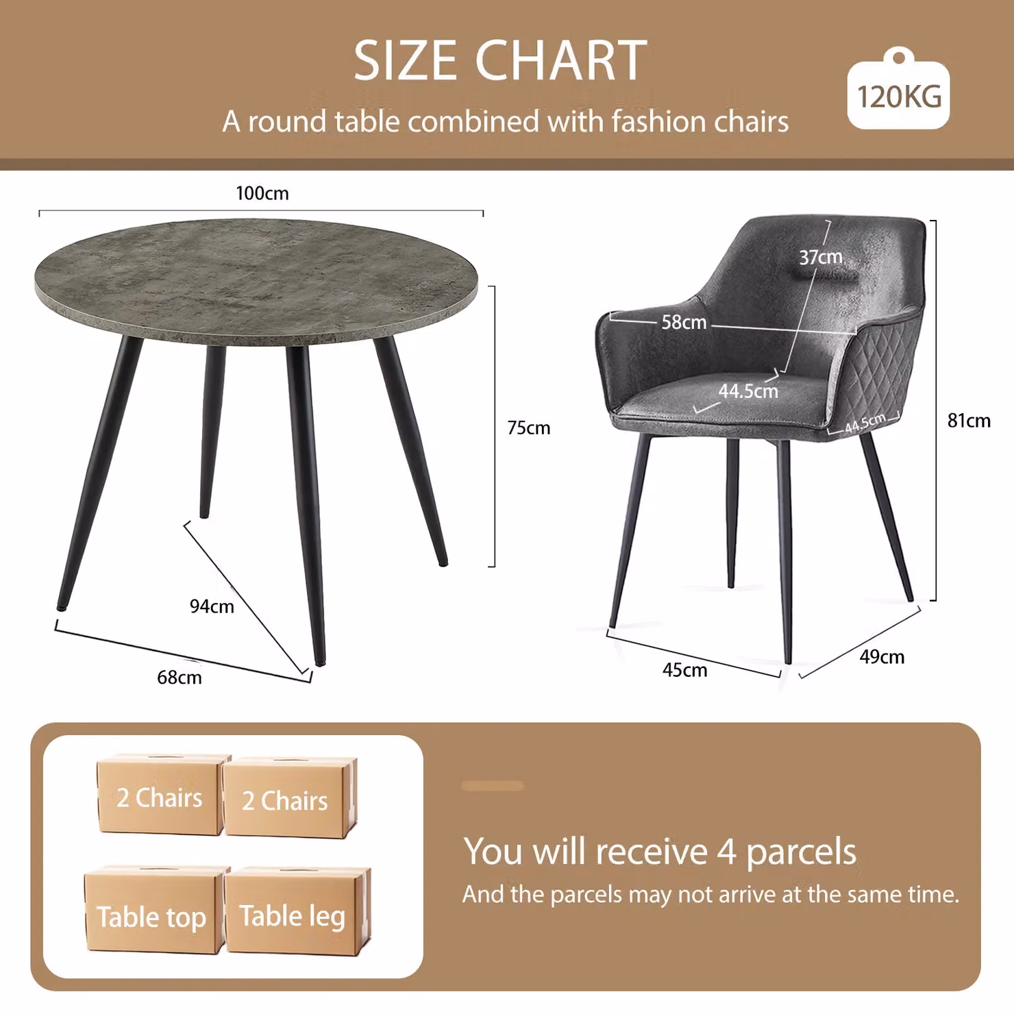 SONARA Grey Marble Round Dining Table and 4 Faux Suede Chairs Set – 2