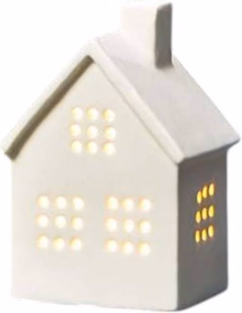 Four Candle White Ceramic LED House Tabletop Decoration W: 8 cm, D: 6.5 cm, H: 11.7 cm