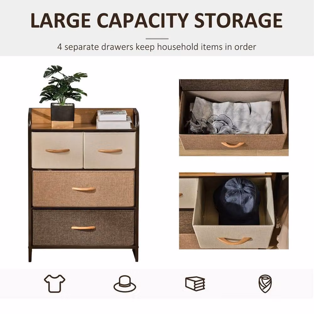 FORGEVIO 4-Drawer Storage Tower Dresser with Steel Frame and Wood Top in Multicolour – 4