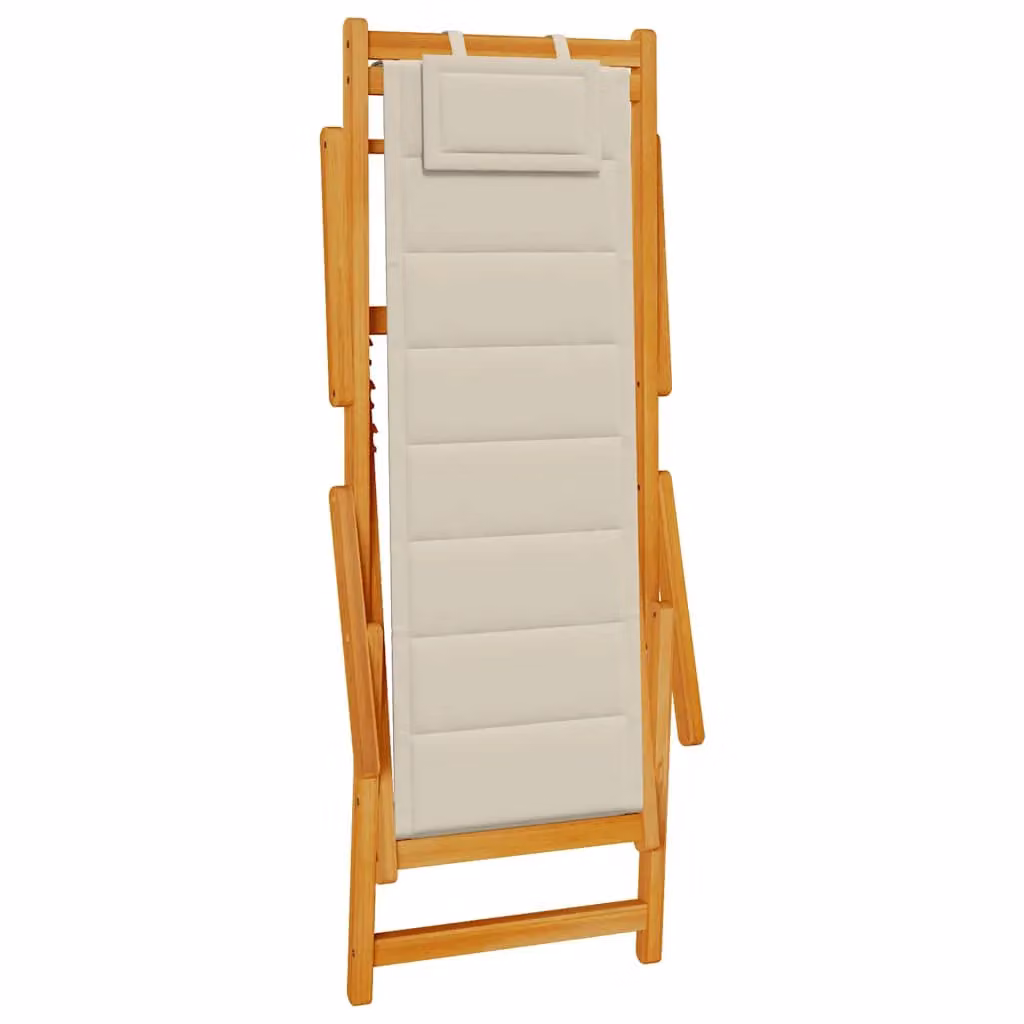 Berkfield Home Folding Beach Chair with Armrests and Adjustable Headrest in Taupe Acacia Wood and Textilene – 2