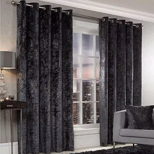 Alan Symonds Home Charcoal Crushed Velvet Fully Lined Eyelet Curtains, Width: 228.6 cm, Drop: 228.6 cm