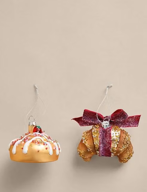 M&S 2 Pack Multicolour Glass Bakery Hanging Decorations with Gold and Transparent Abstract Animal Designs