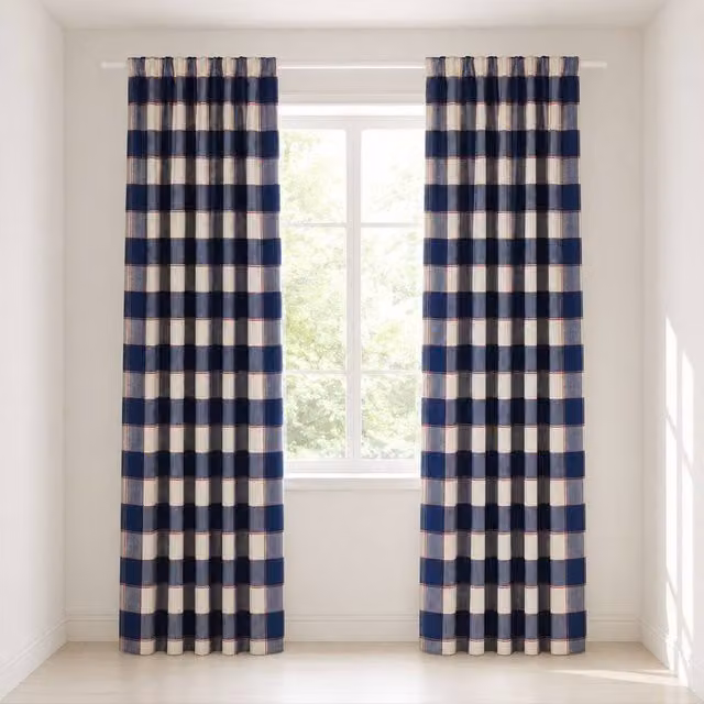 Smart Living Blue Gingham Check Curtains Pair with Tie Backs, W: 167 cm, H: 183 cm – 1