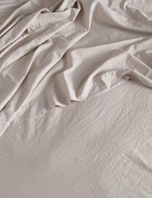 Bedfolk Washed Cotton 300 Thread Count Flat Sheet, Beige, W: 140 cm, L: 200 cm