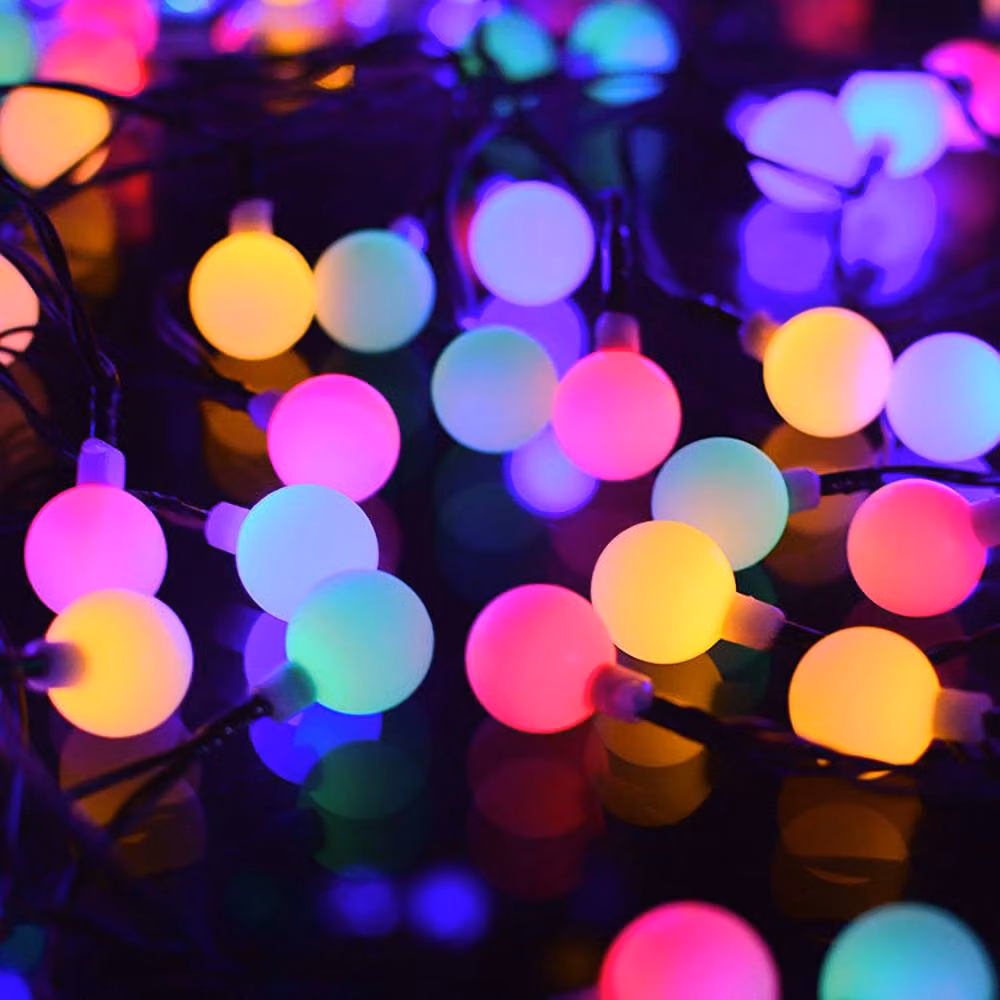 Living and Home Solar Powered LED Round Ball String Lights in White and Multicolour with Remote Control and Timer – 2