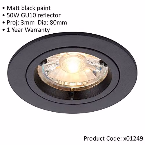 Loops 4 Pack Dimmable Recessed Fixed Ceiling Downlights in Matt Black Aluminium with GU10 Compatibility – 2