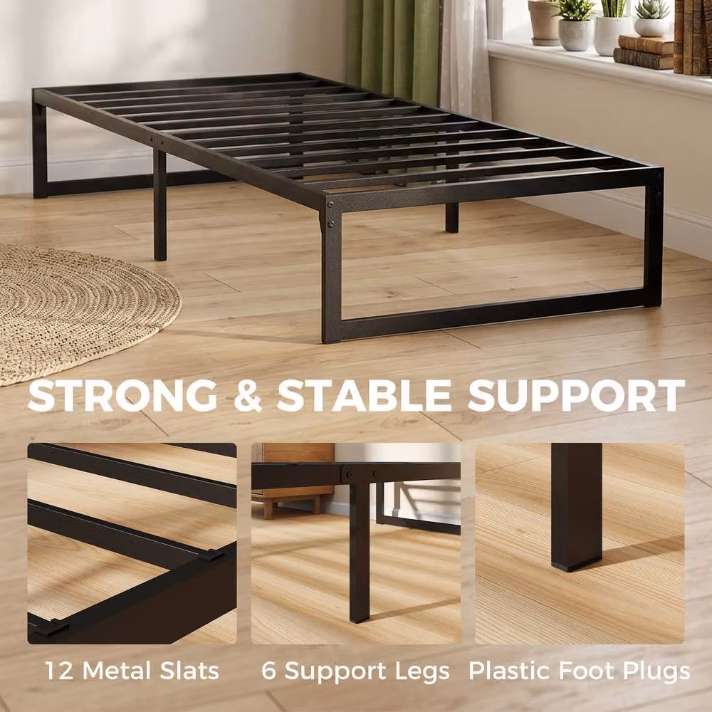 STILVORA Single Bed Frame with Underbed Storage in Black Metal, W/D/H: 90 x 190 cm – 7