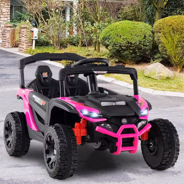 Costway Kids Electric UTV Ride On Truck in Pink with Light and Sound Effects