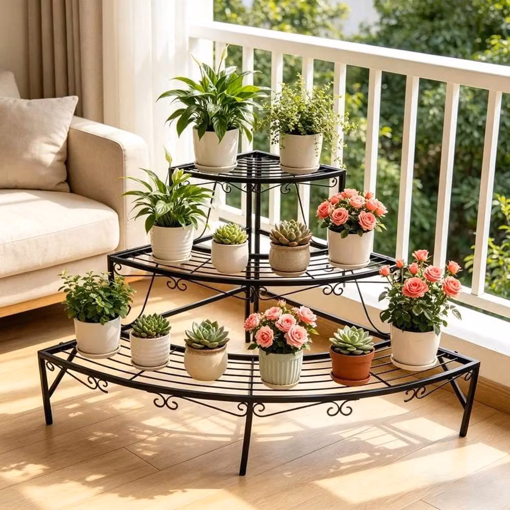 FORGEVIO Metal Indoor Outdoor Pot Plant Stand in Black – 3