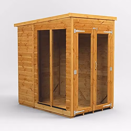 Powersheds Premium Pent Summer House Wooden Shed in Brown with 12 mm Extra Thick Timber and Toughened Glass Windows