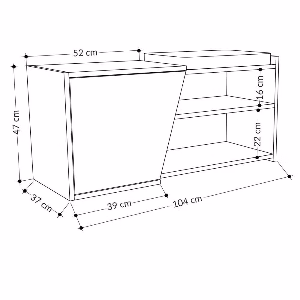 CALICOSY Fiona Shoe Bench with 1 Door, Oak, W: 104 cm, D: 47 cm, H: 37 cm – 3
