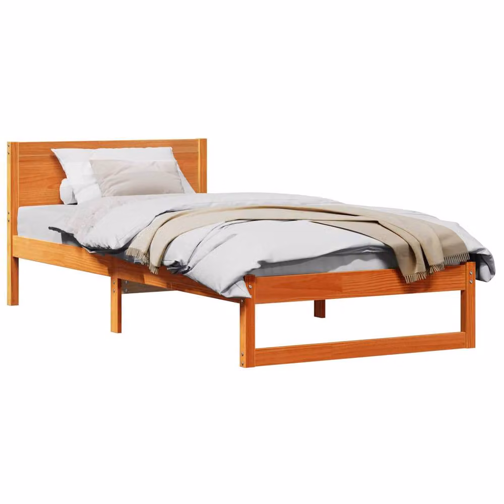 Berkfield Home Solid Pine Wood Bed Frame with Headboard in Wax Brown, W/D/H: 90 x 190 cm – 2