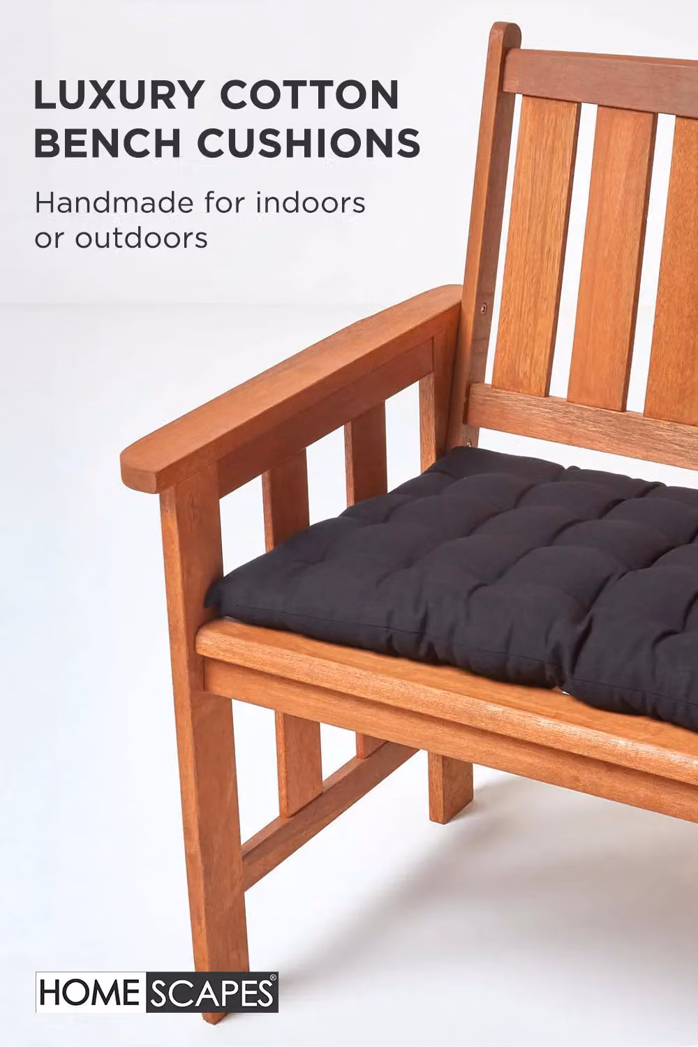 Homescapes Black 3 Seater Garden Bench Cushion, W: 143 cm, D: 48 cm, Cotton – 2