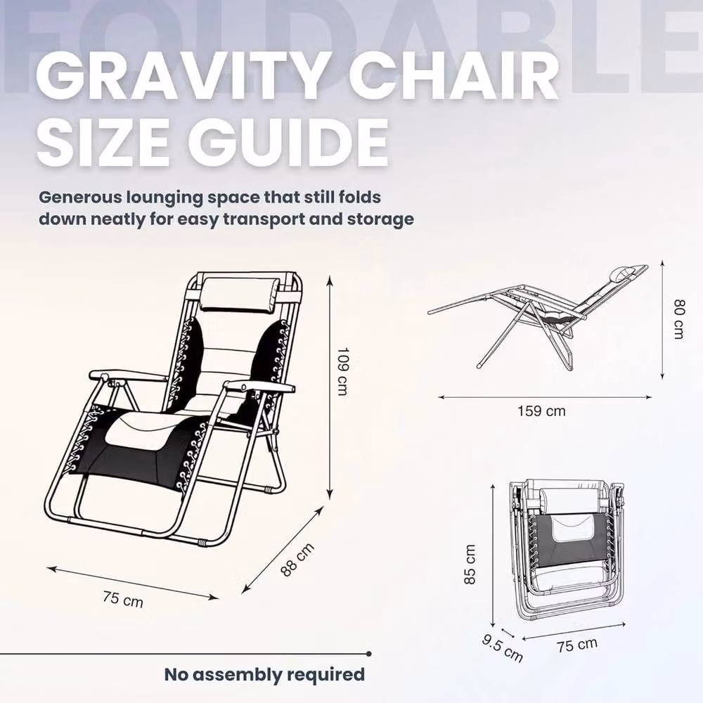 FLAVORA Set of 2 XXL Padded Zero Gravity Reclining Sun Loungers in Beige with Adjustable Headrest – 2
