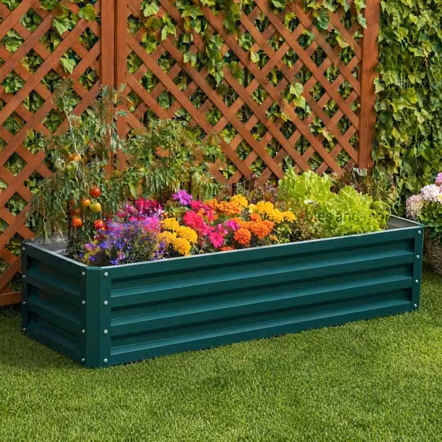 STILVORA Green Steel Raised Garden Bed with Open Base, W: 120 cm, D: 120 cm, H: 60 cm