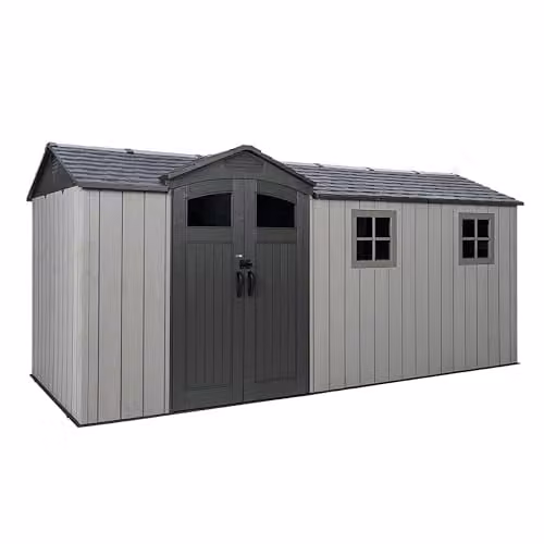 Lifetime 60478 Rough Cut Side-Entry Garden Shed in Storm Dust Grey, W: 498 cm, D: 264.4 cm, H: 214 cm – 1