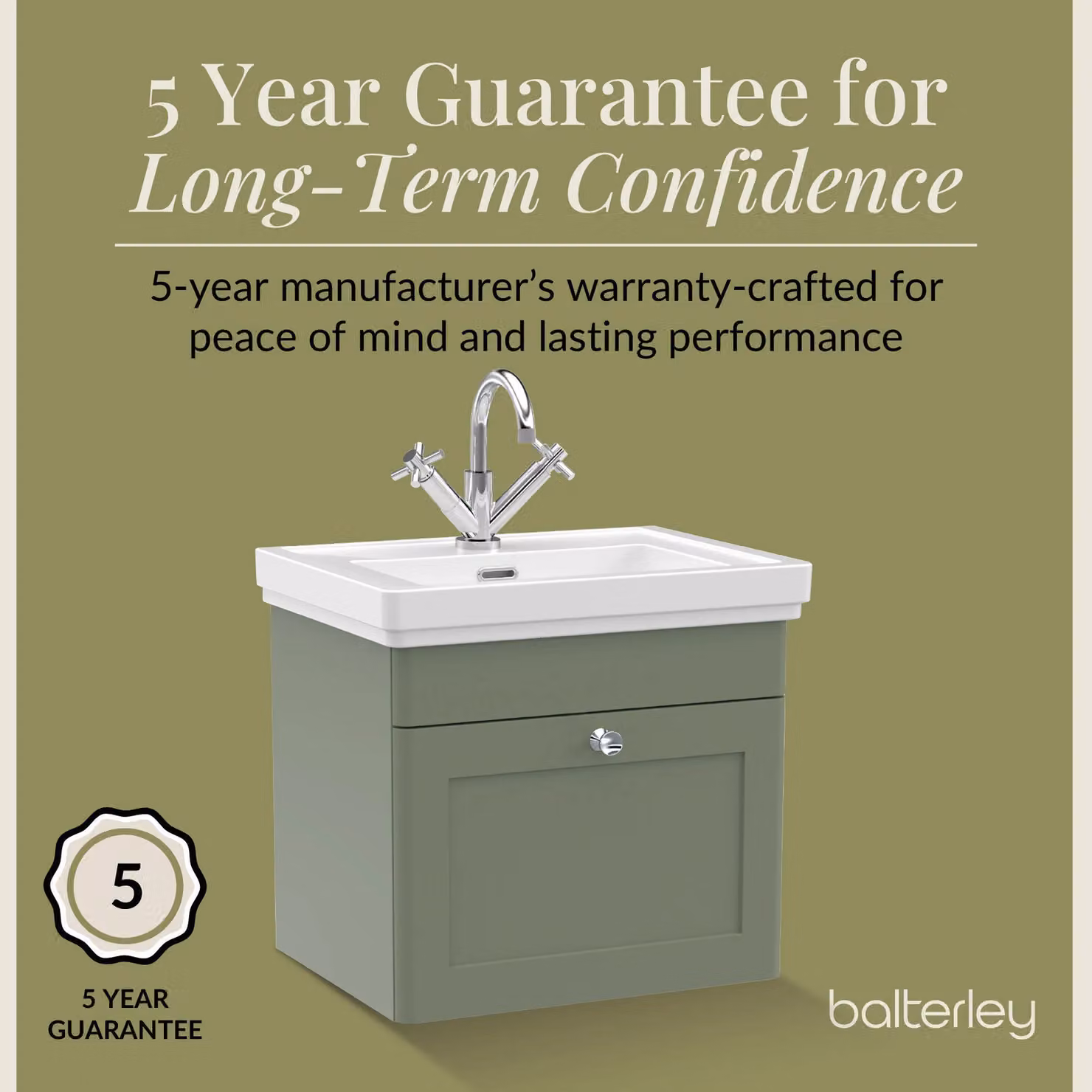 Balterley Wall Hung 1-Drawer Bathroom Vanity Unit and Fireclay Basin, Green, Width: 50 cm – 3
