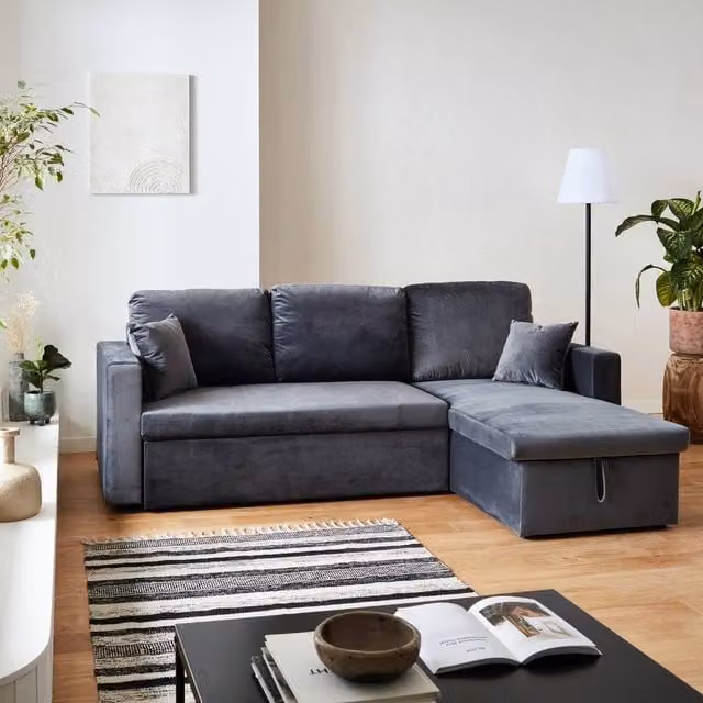 sweeek 3-Seater Reversible L-Shape Corner Sofa Bed with Storage in Grey