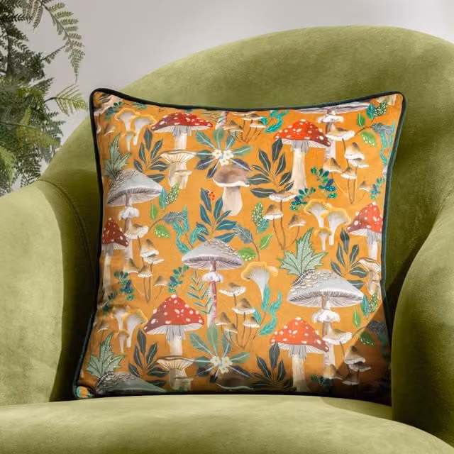 Wylder Nature Wild Garden Floral Velvet Cushion, Multicolour and Grey, W/D/H: 43 x 43 x 43 cm – 1