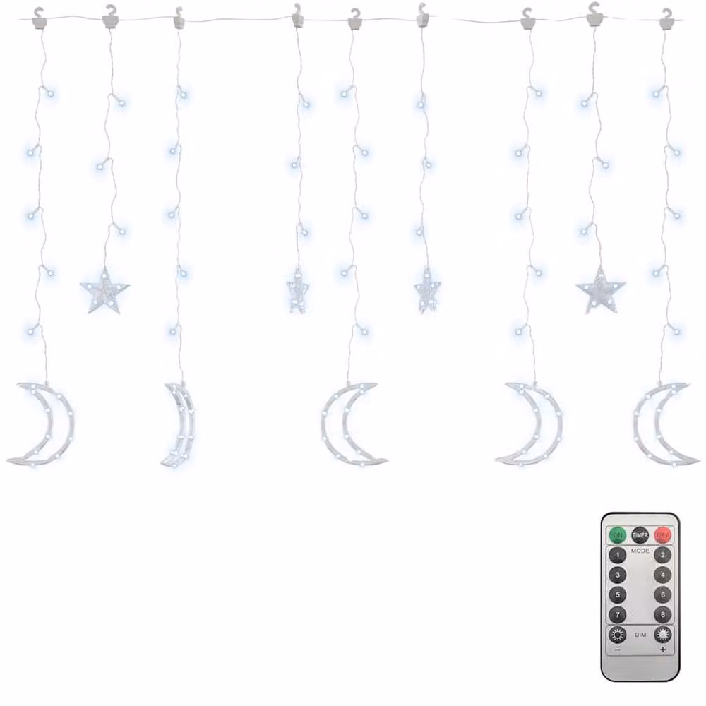 Berkfield Home Star and Moon Fairy Lights with Remote Control, 138 LED Cool White in Clear – 2