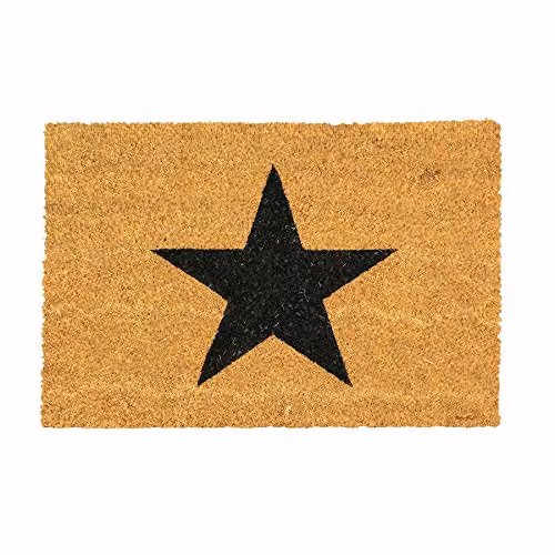 Nicola Spring Coir Door Mat with Black Stars, W/D: 60 x 40 cm