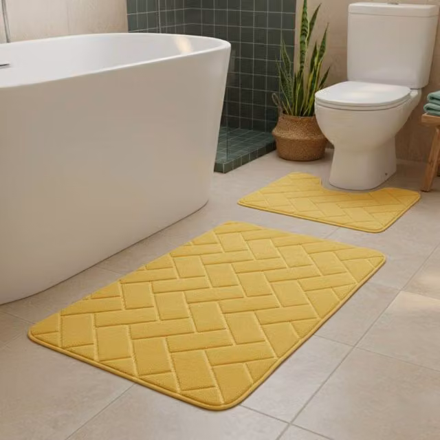 Snug City City Block Design Memory Foam Bath Mat Set in Yellow, W: 80 cm x D: 50 cm – 1