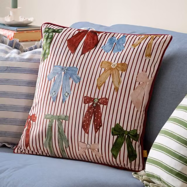 Furn Noortje Bows Piped Cushion, Multicolour, W/D/H: 45 x 45 x 45 cm