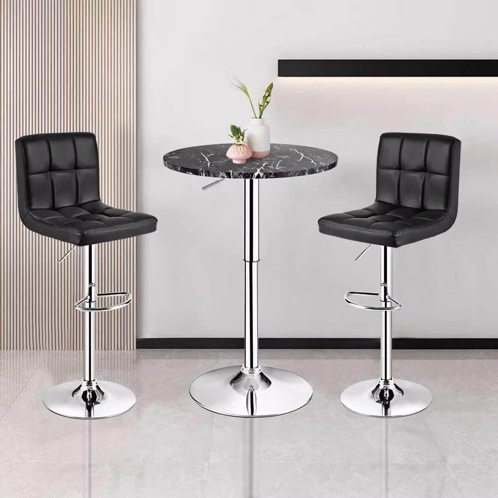 Havendro Height Adjustable Modern Bar Table with Black Marble Pattern and Metal Base – 2