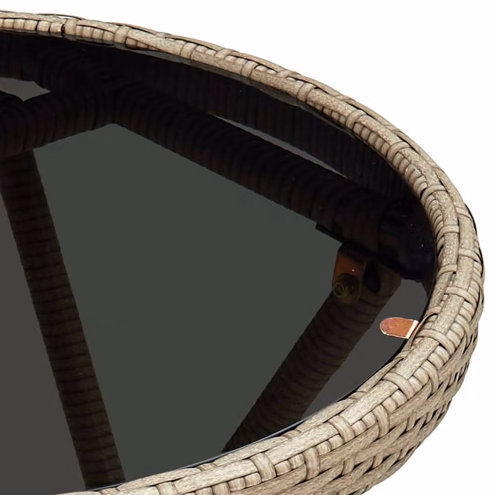 Berkfield Home Beige Poly Rattan and Tempered Glass Tea Table W/D/H: 60 x 60 x 75 cm – 3