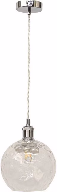 First Choice Lighting Barnum Retro Pendant Fitting with Transparent Dimple Glass Sphere and Chrome Finish
