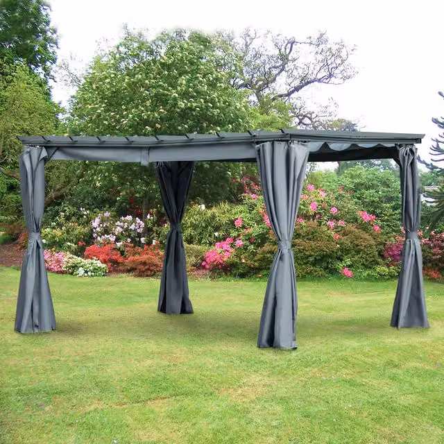 Outsunny Modern Aluminium Pergola Gazebo with Retractable Canopy in Grey