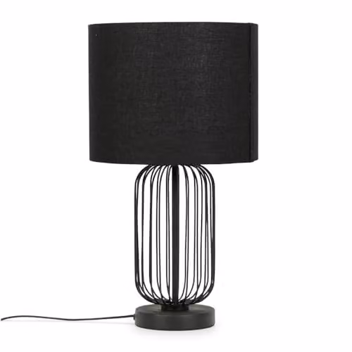 ValueLights Set of 2 Black Metal Wire Cage Dimmer Touch Table Lamps with Fabric Drum Lampshades