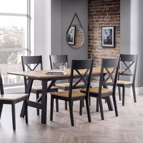 Julian Bowen Hockley Set of 2 Black Fabric Dining Chairs with Oak Wood Legs – 3