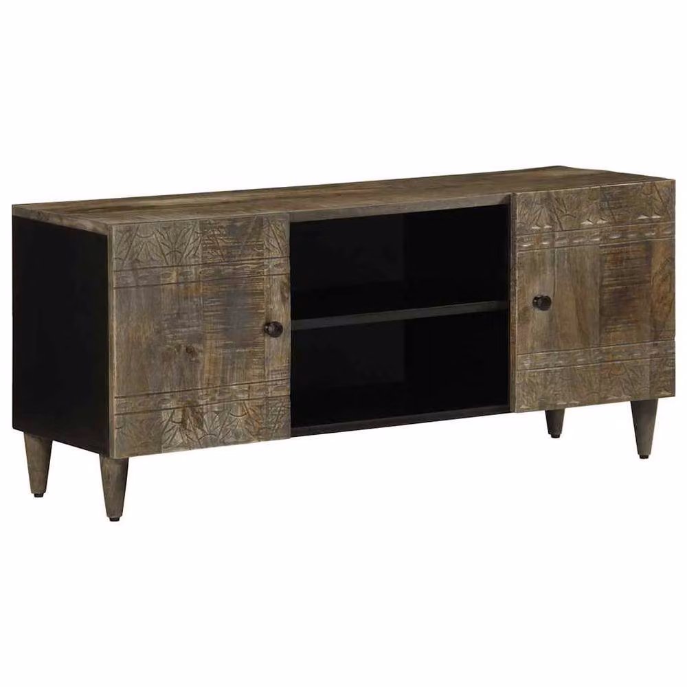Berkfield Home Light Grey Mango Wood TV Cabinet W: 105 cm, D: 33.5 cm, H: 46 cm – 2