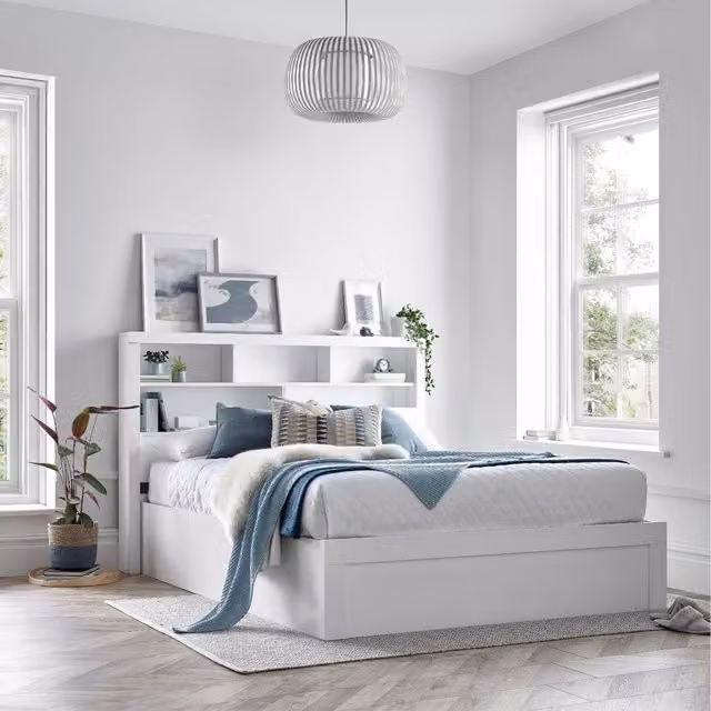 Rest Relax Arabella White Wooden Ottoman Storage Bed with Lift Up Base, W/D/H: 140 x 200 cm