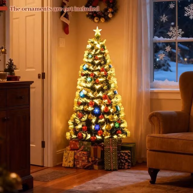 Costway 150 cm Pre-lit Fiber Optic Artificial Christmas Tree in Green – 1