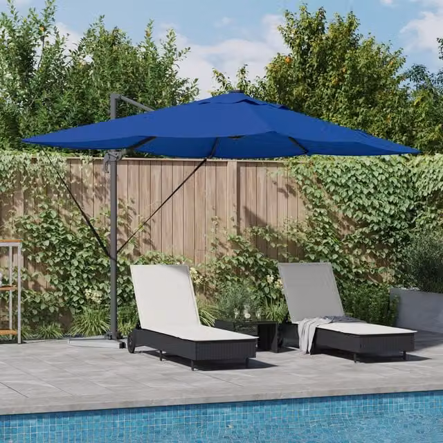 Berkfield Home Roma Cantilever Parasol with LEDs in Azure Blue, Aluminium, W/D/H: 352 x 251 x 265 cm – 1
