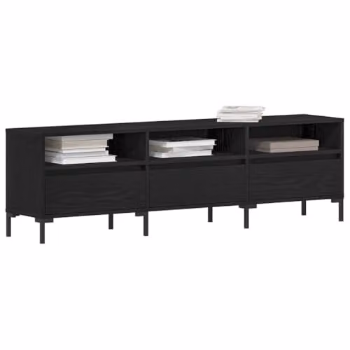 vidaXL Modern Black TV Cabinet in Black Oak and Metal, W/D/H: 150 x 30 x 44.5 cm – 1