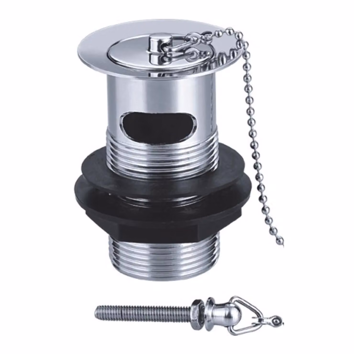 Nes Home Chrome Slotted Basin Waste with Plug and Chain in Silver – 2
