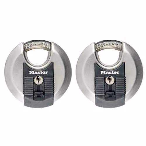Master Lock Pack of 2 Silver Stainless Steel Discus Padlocks, 70mm