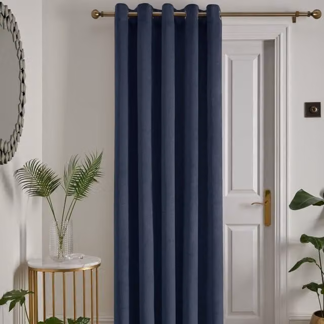 Laurence Llewelyn-Bowen Montrose Navy Blue Velvet Blackout Eyelet Door Curtain, W: 168 cm, H: 214 cm – 1